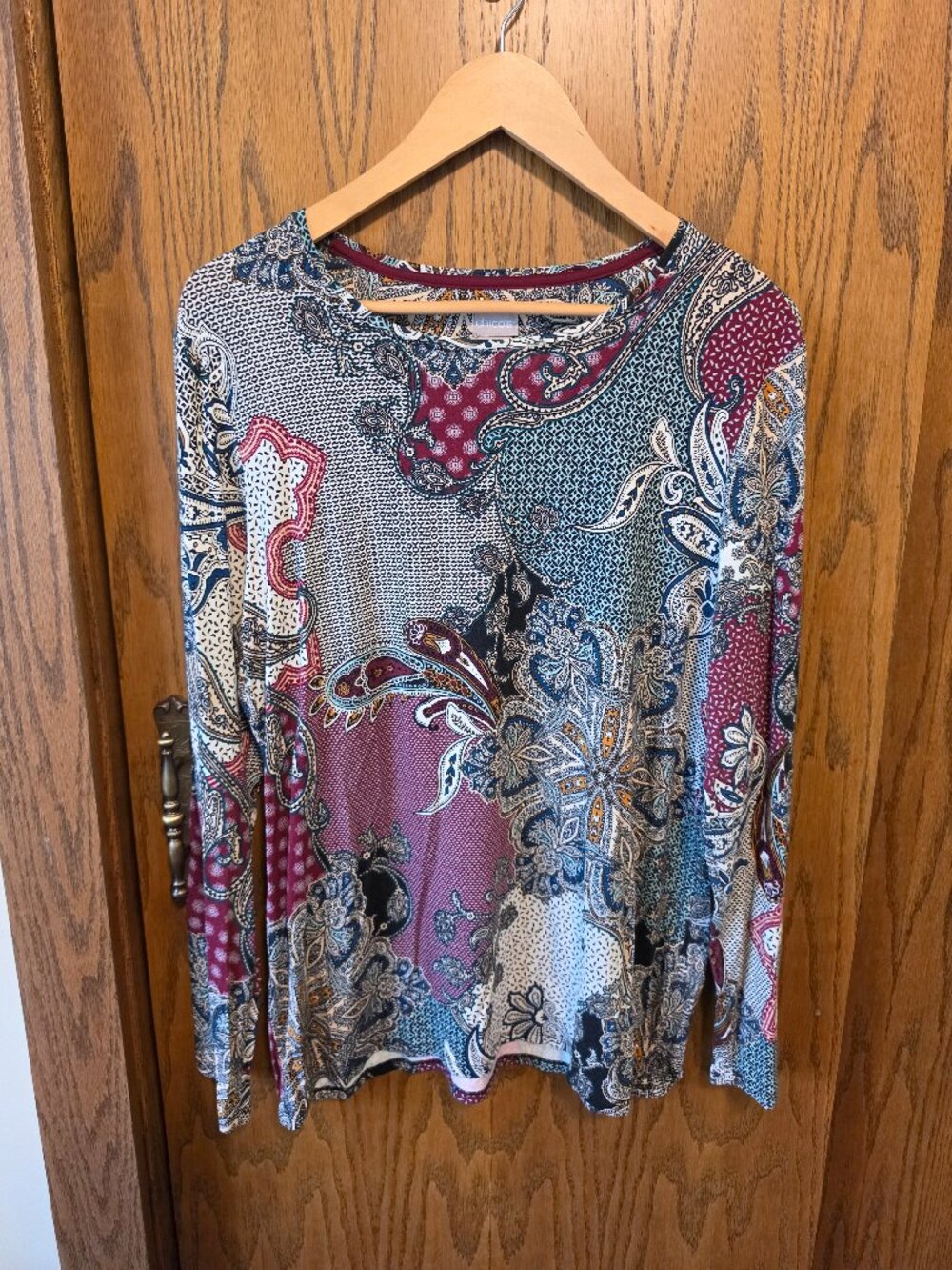 Chico’s Patchwork Paisley Long Sleeve Top EUC - Size 2 (L/12)